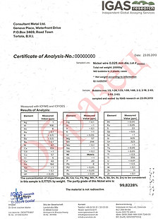 Протокол испытаний IGAS на никелевую проволоку 0,025